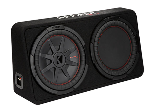 Kicker 48TCWRT122 : 500W Dual 12" Thin Subwoofer Enclosure, 2Ω Configuration, left side.