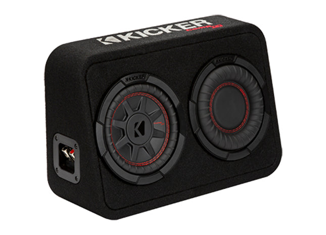 Kicker 48TCWRT672 : 150W Dual 6.75" Thin Subwoofer Enclosure, 2Ω Configuration, left side.