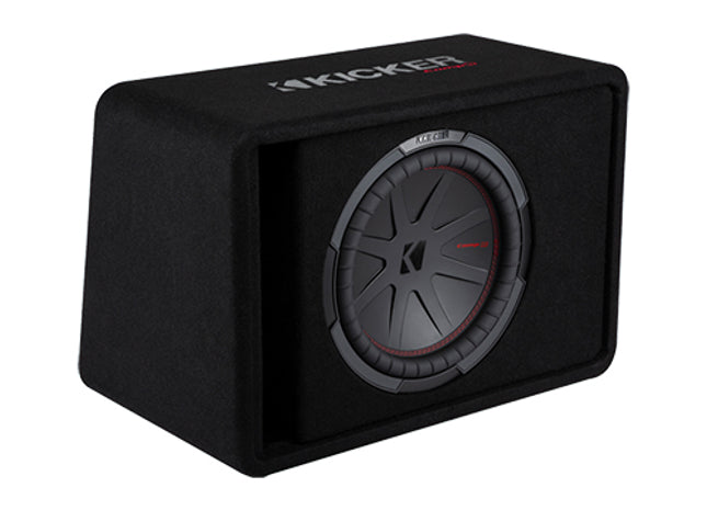 Kicker 48VCWR122 : 500W 12" Subwoofer Enclosure, 2Ω Configuration, left side.