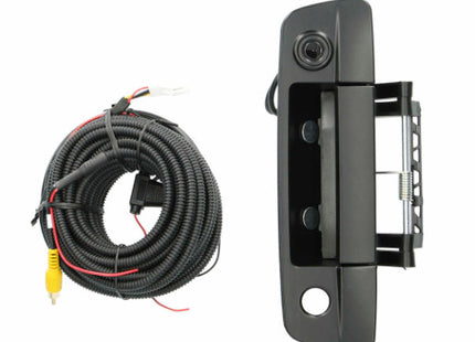 iBeam TE-DGH : Black Tailgate Handle Backup Camera, front view with wire harness.